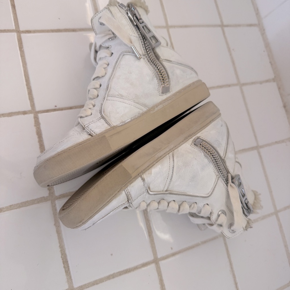 Zadig & Voltaire Flash Shearling High Top Sneakers White Leather Women Size 36 - Picture 6 of 7